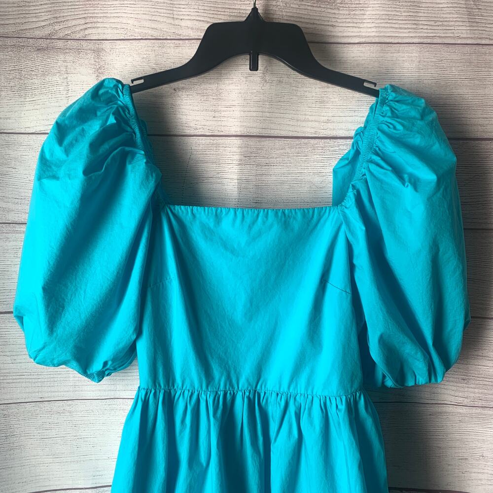 A New Day Blue Puff Sleeve Dress On or Off Shoulder Cutout Back Size Small - Picture 2 of 13